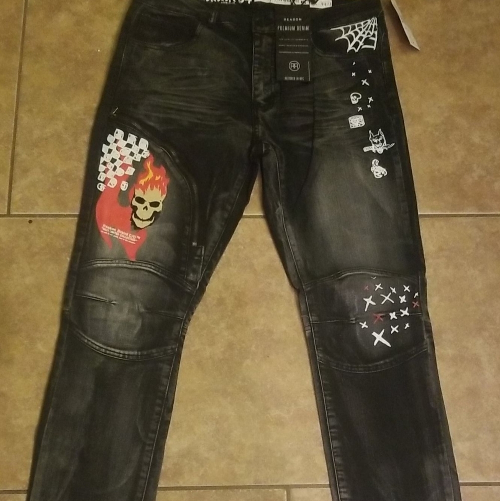 💀Summon Skull Denim Flame Jean's 34w - Picture 7 of 13